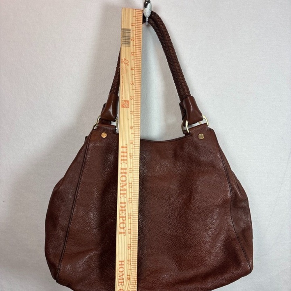 Cole Haan Hobo Bag Womens Large Brown Leather Excellent Braided Strap D-Ring - Picture 7 of 12